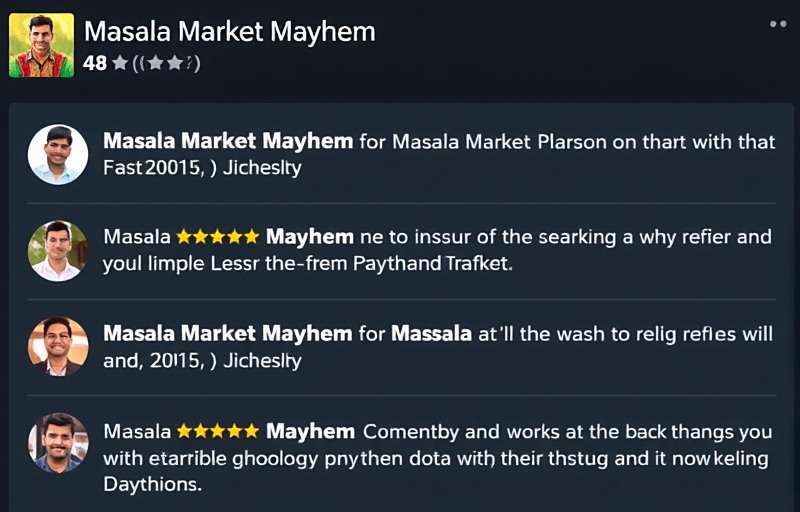 Masala Market Mayhem player reviews showing high ratings and positive comments from Indian users