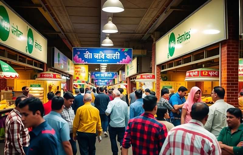 Masala Market Mayhem Mumbai Crawford Market scene showing busy food stalls with customers