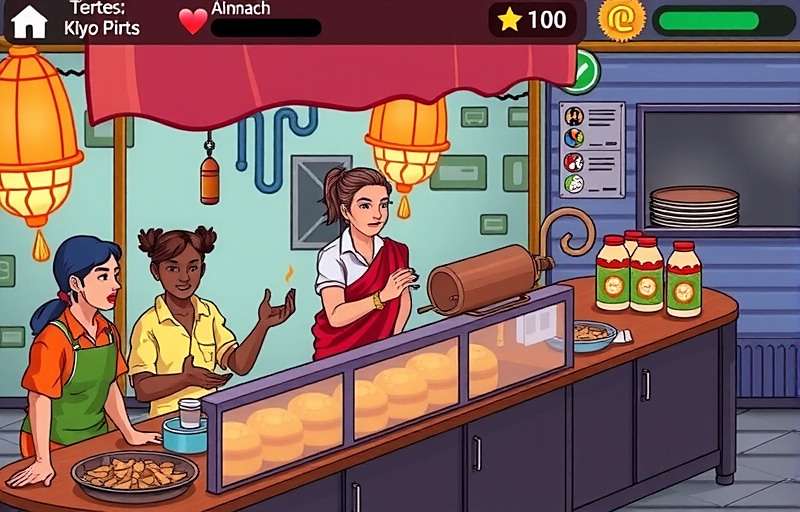 Masala Market Mayhem gameplay showing a player managing a busy street food stall with various customers waiting