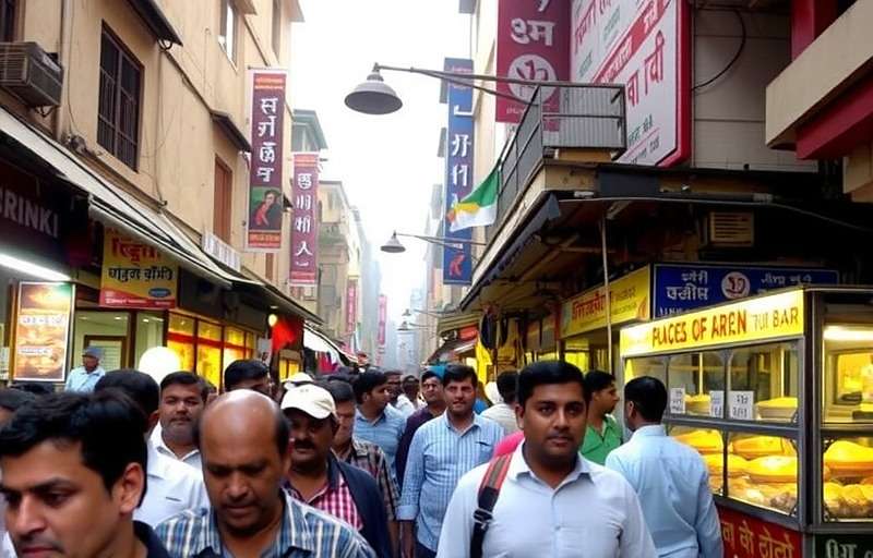 Masala Market Mayhem Chandni Chowk market scene with crowded lanes and various food stalls
