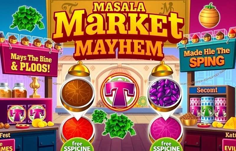 Masala Market Mayhem game cover showing a vibrant Indian market scene with various spice stalls